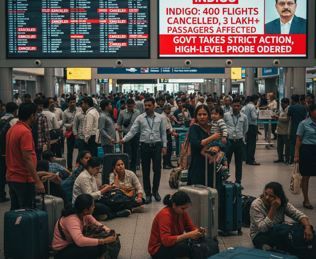 इंडिगो की आज 400 उड़ानें रद्द, 3 लाख से ज्यादा यात्री प्रभावित;