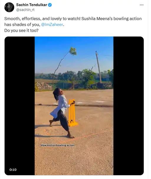 तेंदुलकर ने बॉलिंग करती लड़की का वीडियो शेयर किया:जहीर से पूछा- सुशीला के एक्शन में आपकी झलक, आपने देखा; जहीर बोले- वे प्रतिभाशाली हैं